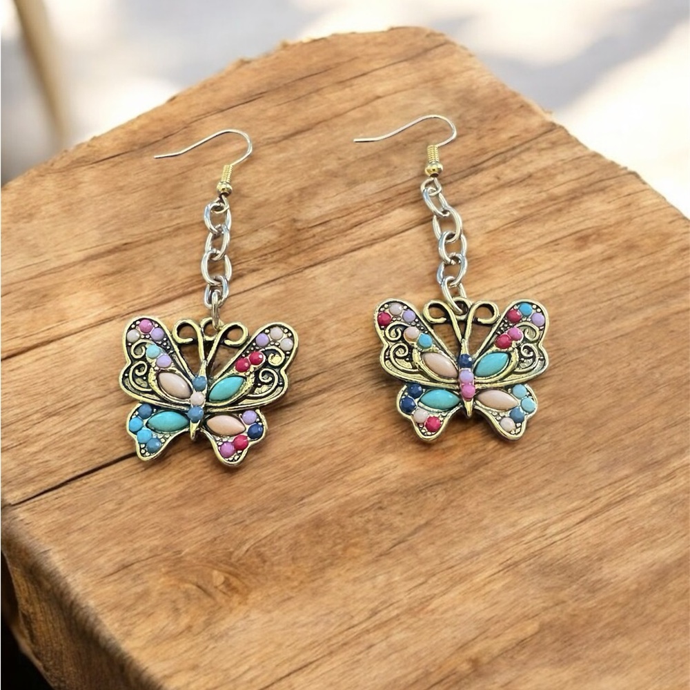 Gold Butterfly dangling Earrings